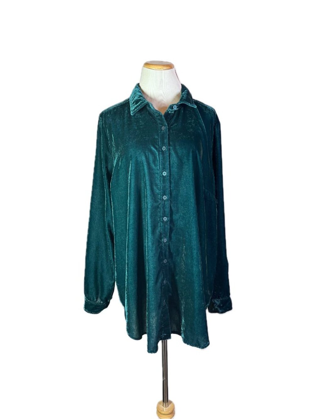 Torrid Size 1 (1X)  Lizzie Velvet Tunic Dark Blue-Green Shirt Long Sleeve